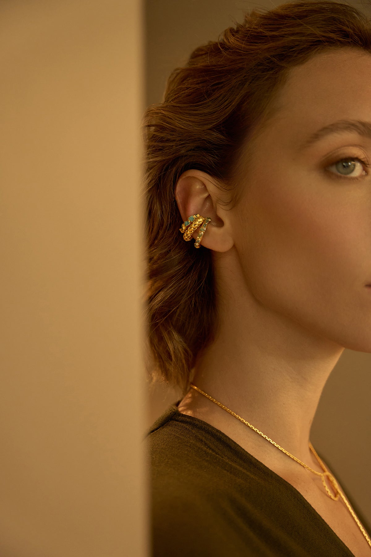 Raw Emerald Ear Cuff and Ring - EVAMAIA