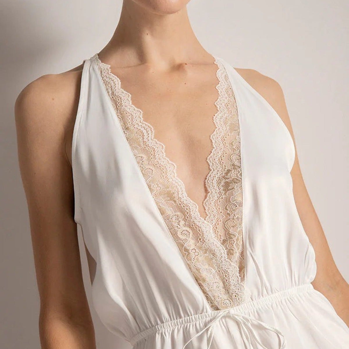 Romper PJ with Two-Tone Lace Detail and Back Strap - EVAMAIA