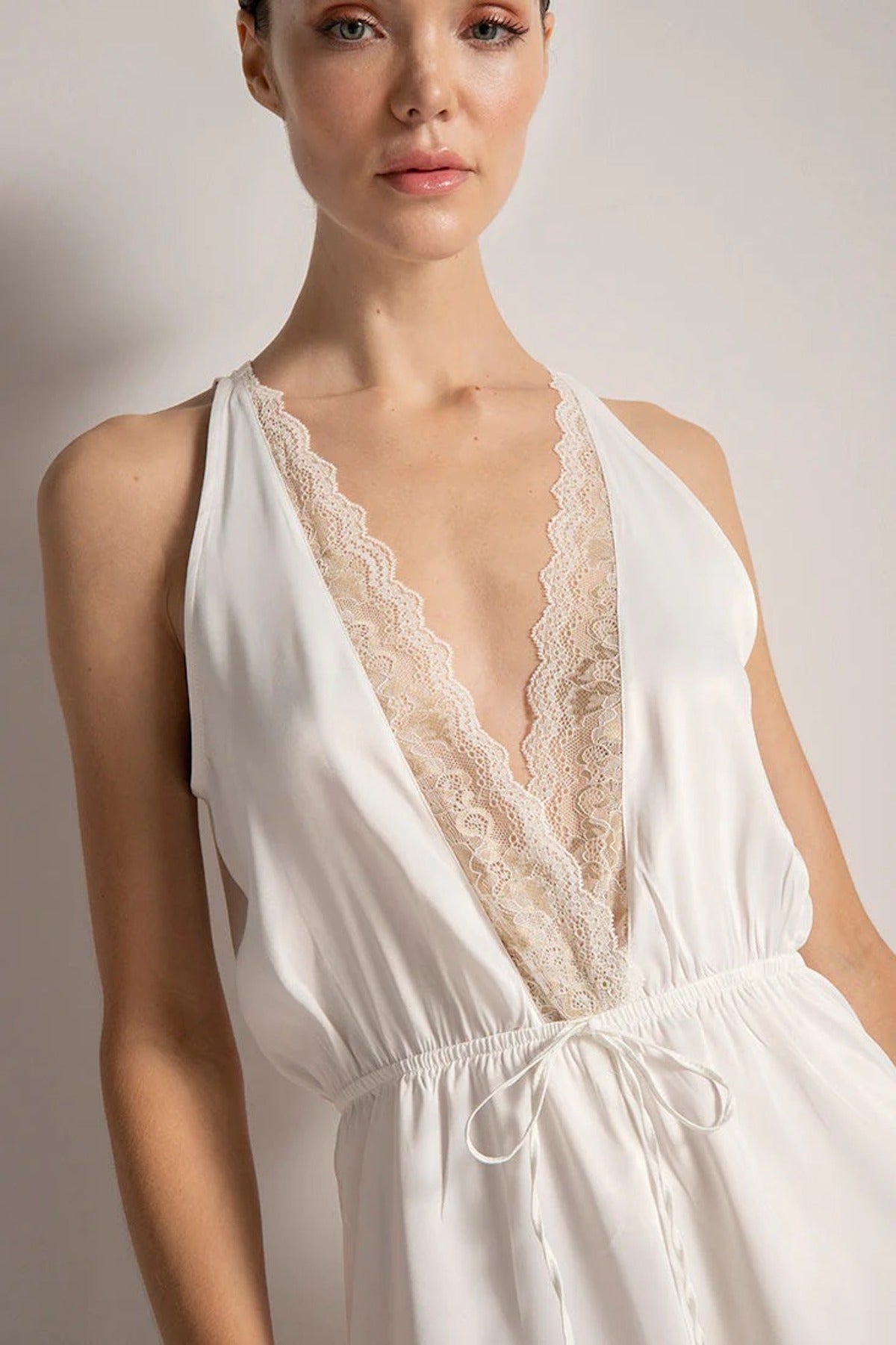Romper PJ with Two-Tone Lace Detail and Back Strap - EVAMAIA