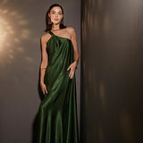 Satin Dress in Emerald Green - EVAMAIA