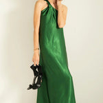 Satin Dress in Emerald Green - EVAMAIA