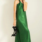 Satin Dress in Emerald Green - EVAMAIA