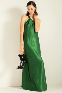 Satin Dress in Emerald Green - EVAMAIA