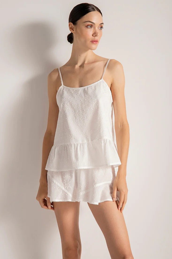 Shorts PJ Set with Embroidery Detail - EVAMAIA