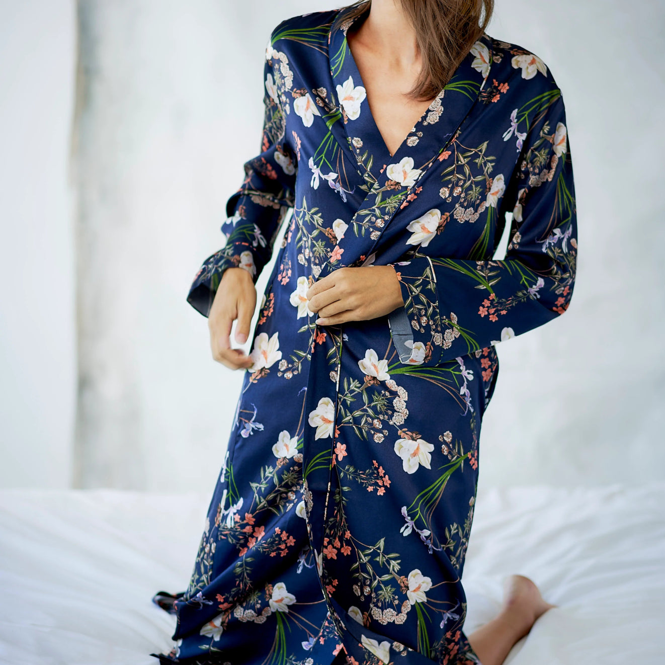 Silk Floral Design Robe - EVAMAIA