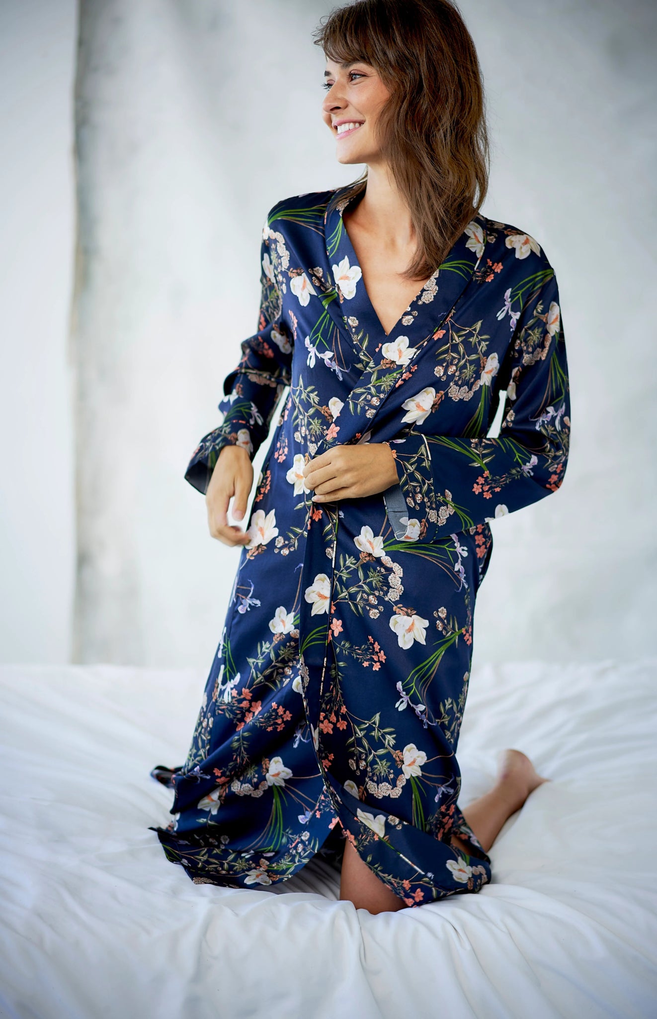 Silk Floral Design Robe - EVAMAIA