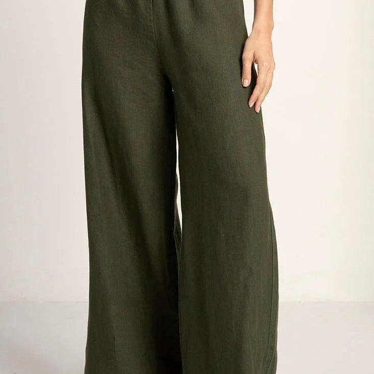 Straight Shirred Linen Pants - EVAMAIA