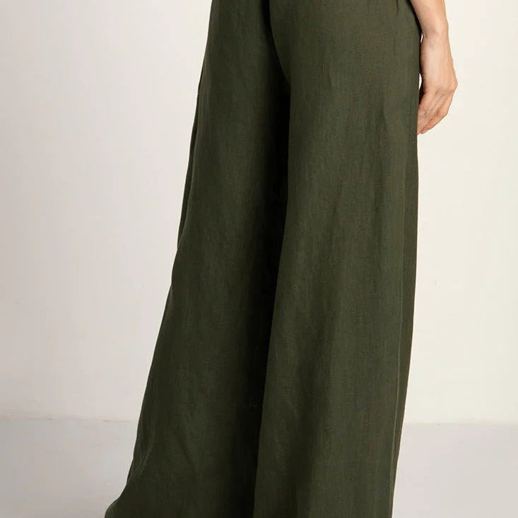 Straight Shirred Linen Pants - EVAMAIA