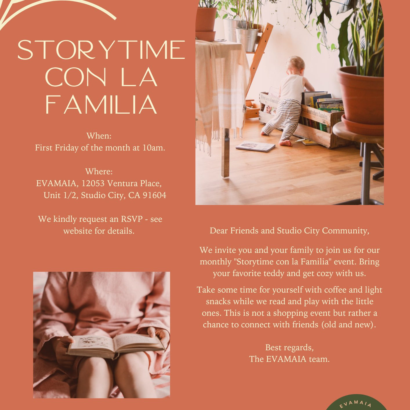 Studio City Local Events - Storytime Con La Familia - Friday, November 3rd at 10:00am - EVAMAIA