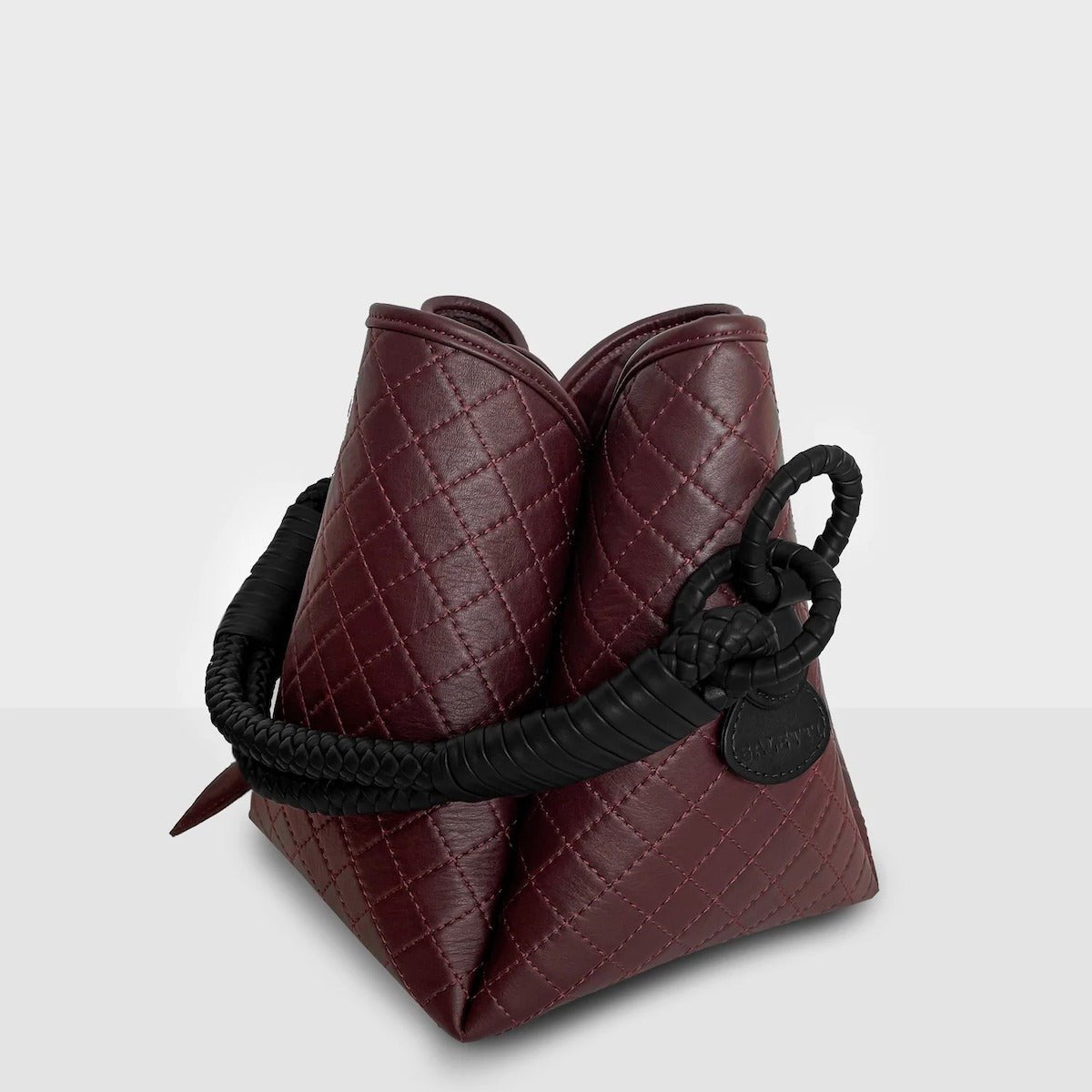 Tulip Bucket Bag in Burgundy & Black - EVAMAIA