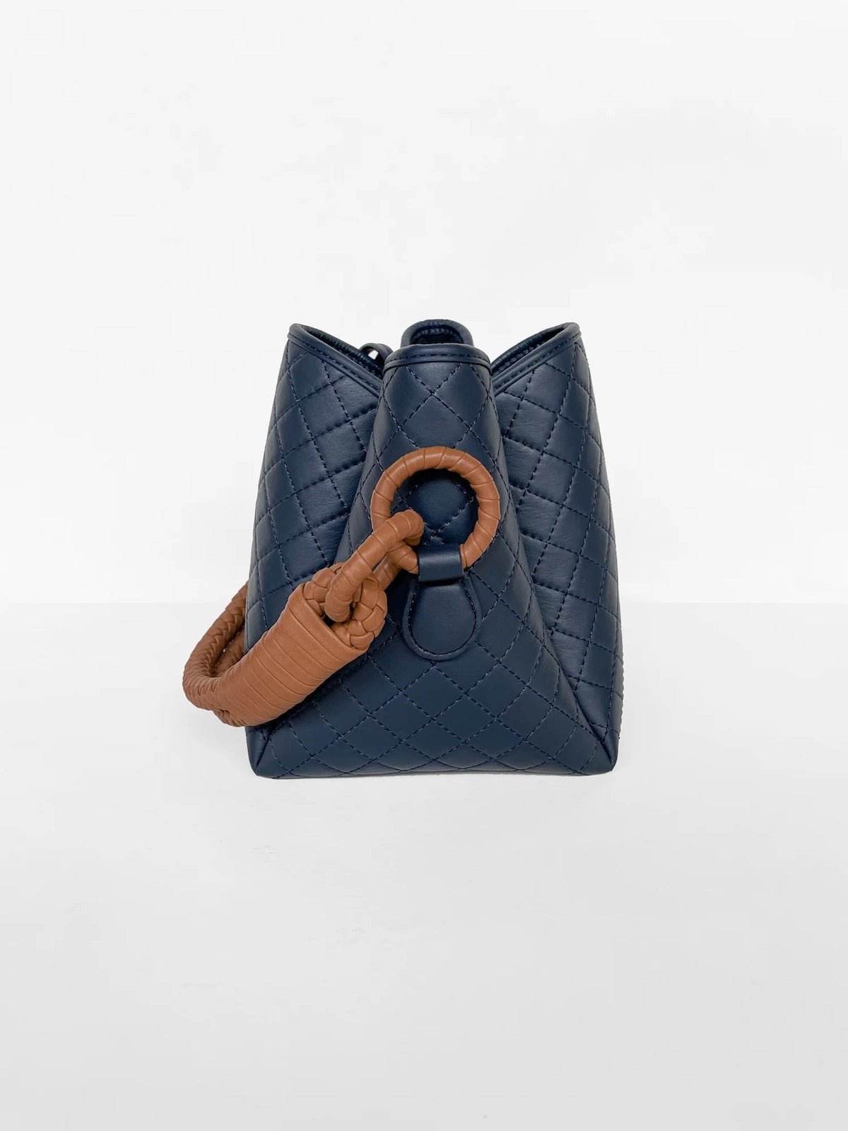 Tulip Bucket Bag in Navy & Camel - EVAMAIA