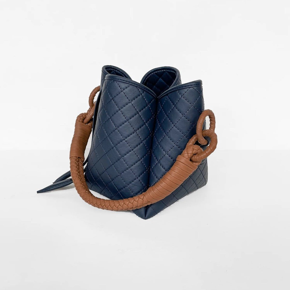 Tulip Bucket Bag in Navy & Camel - EVAMAIA