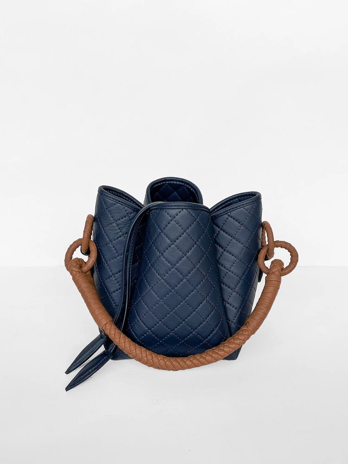 Tulip Bucket Bag in Navy & Camel - EVAMAIA