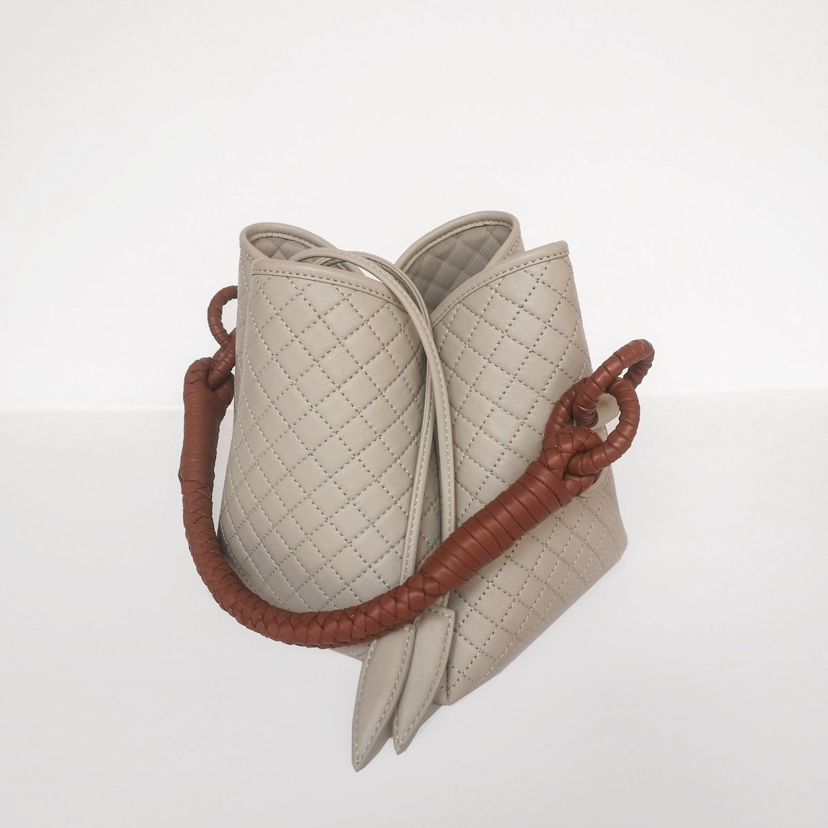 Tulip Bucket Bag in Off White & Brandy - EVAMAIA