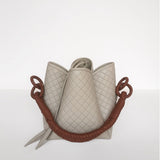 Tulip Bucket Bag in Off White & Brandy - EVAMAIA