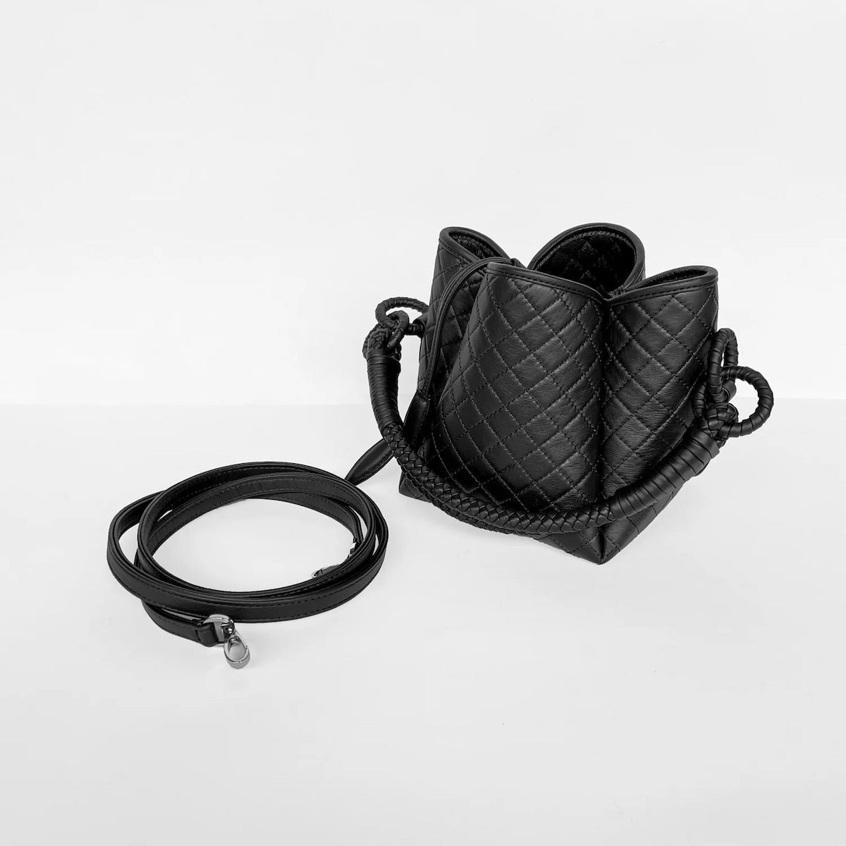 Tulip Mini Bucket Bag in Black - EVAMAIA