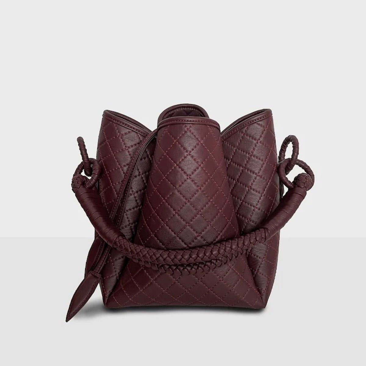 Tulip Mini Bucket Bag in Burgundy - EVAMAIA