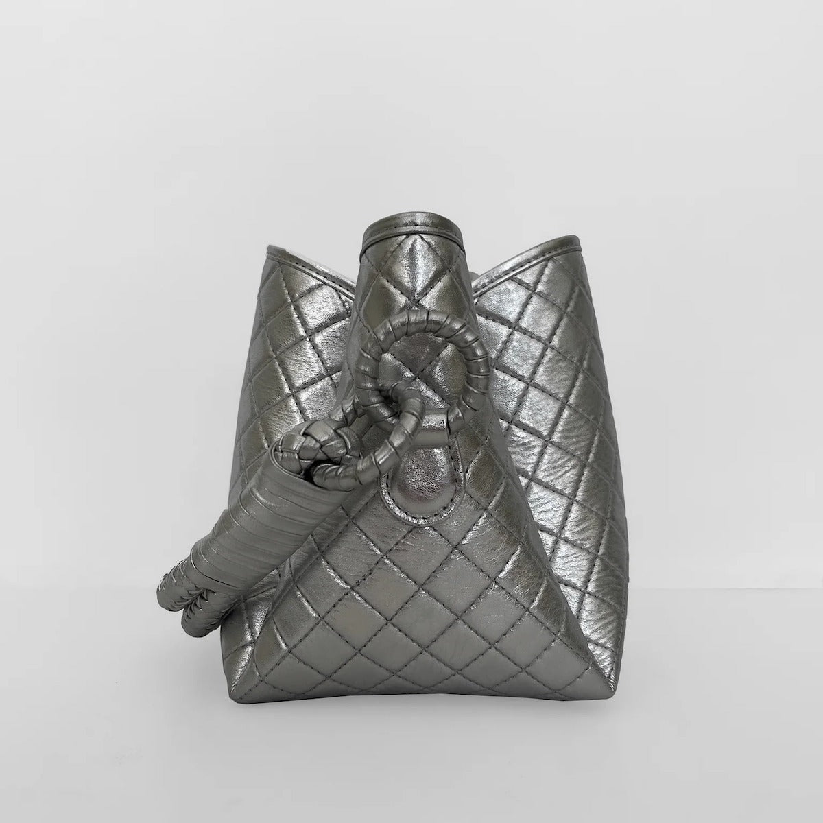 Tulip Mini Bucket Bag in Silver - EVAMAIA