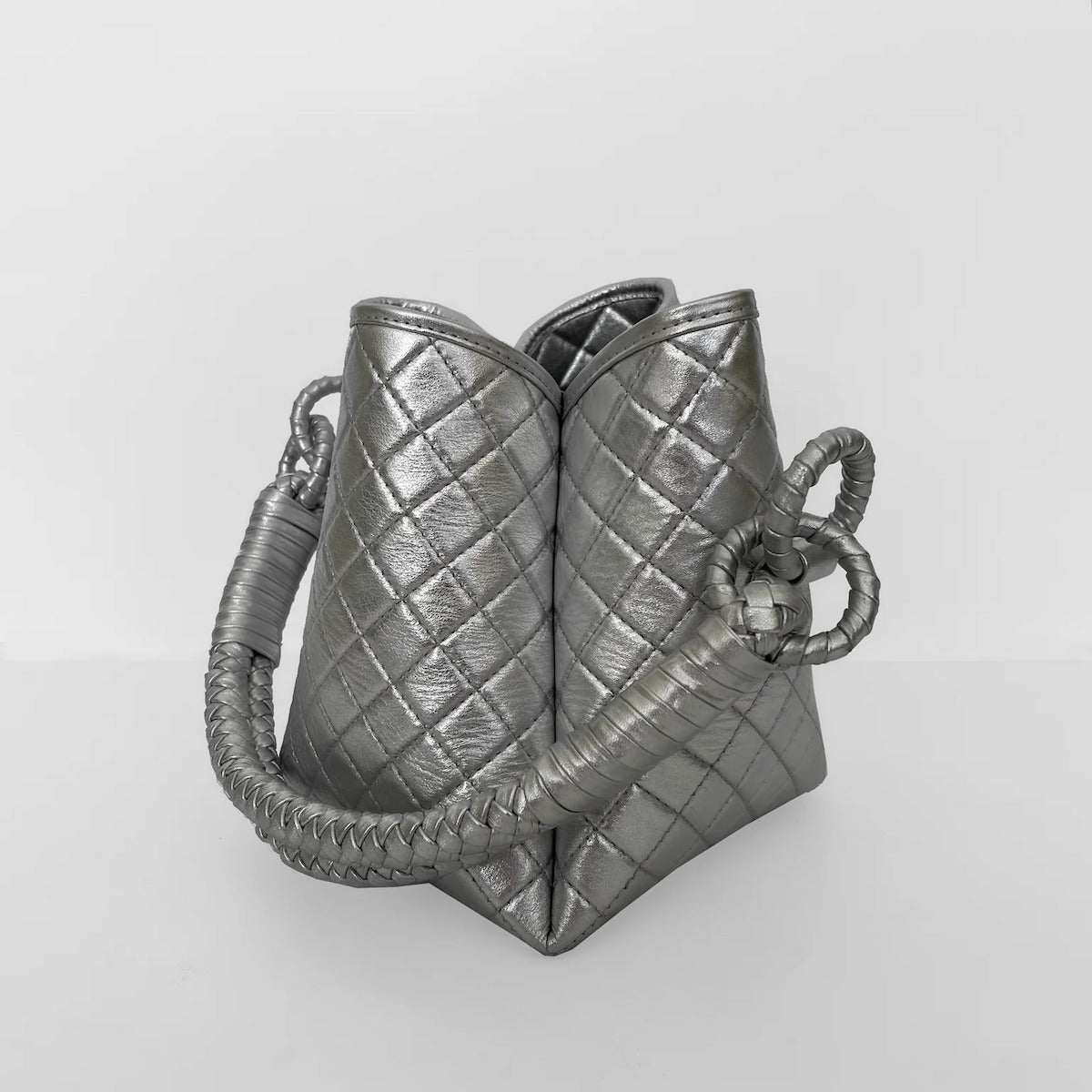 Tulip Mini Bucket Bag in Silver - EVAMAIA