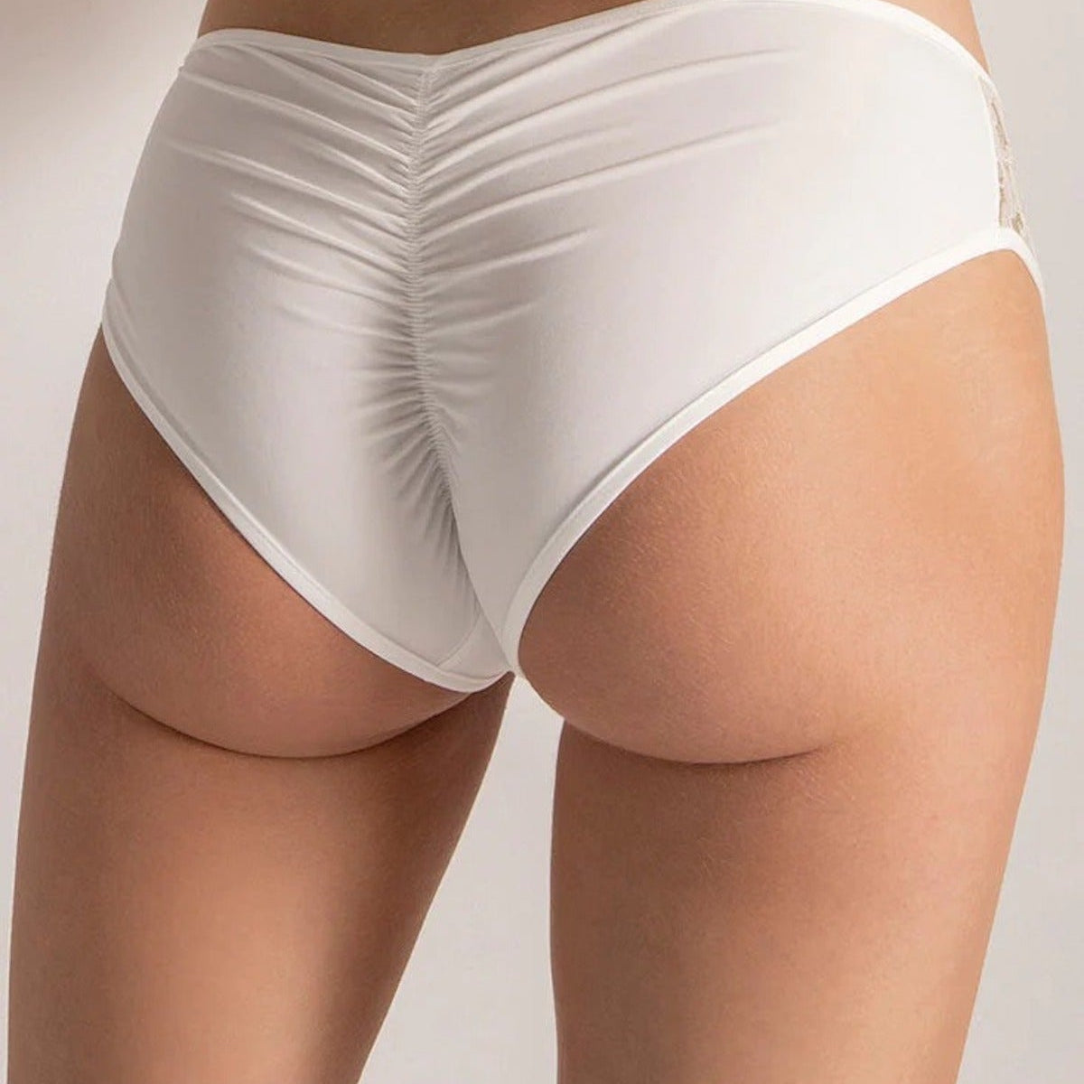 White Bikini Cut Panty with Two-Tone Lace Detail - EVAMAIA