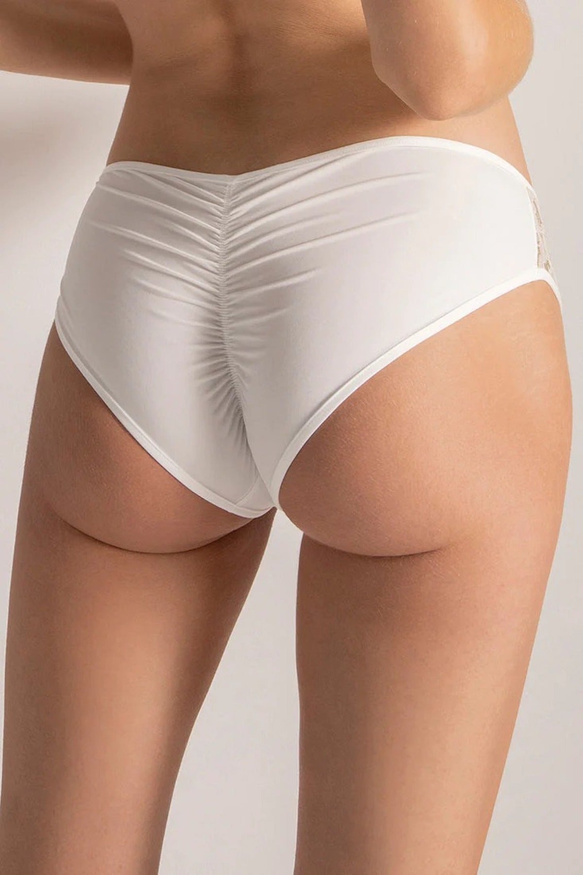White Bikini Cut Panty with Two-Tone Lace Detail - EVAMAIA