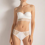 White Bikini Cut Panty with Two-Tone Lace Detail - EVAMAIA