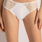 White Bikini Cut Panty with Two-Tone Lace Detail - EVAMAIA