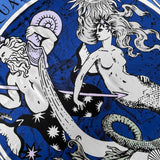 Close up of the water bearer and mermaid on the Zodiac Scarf for Aquarius by Plissé.
